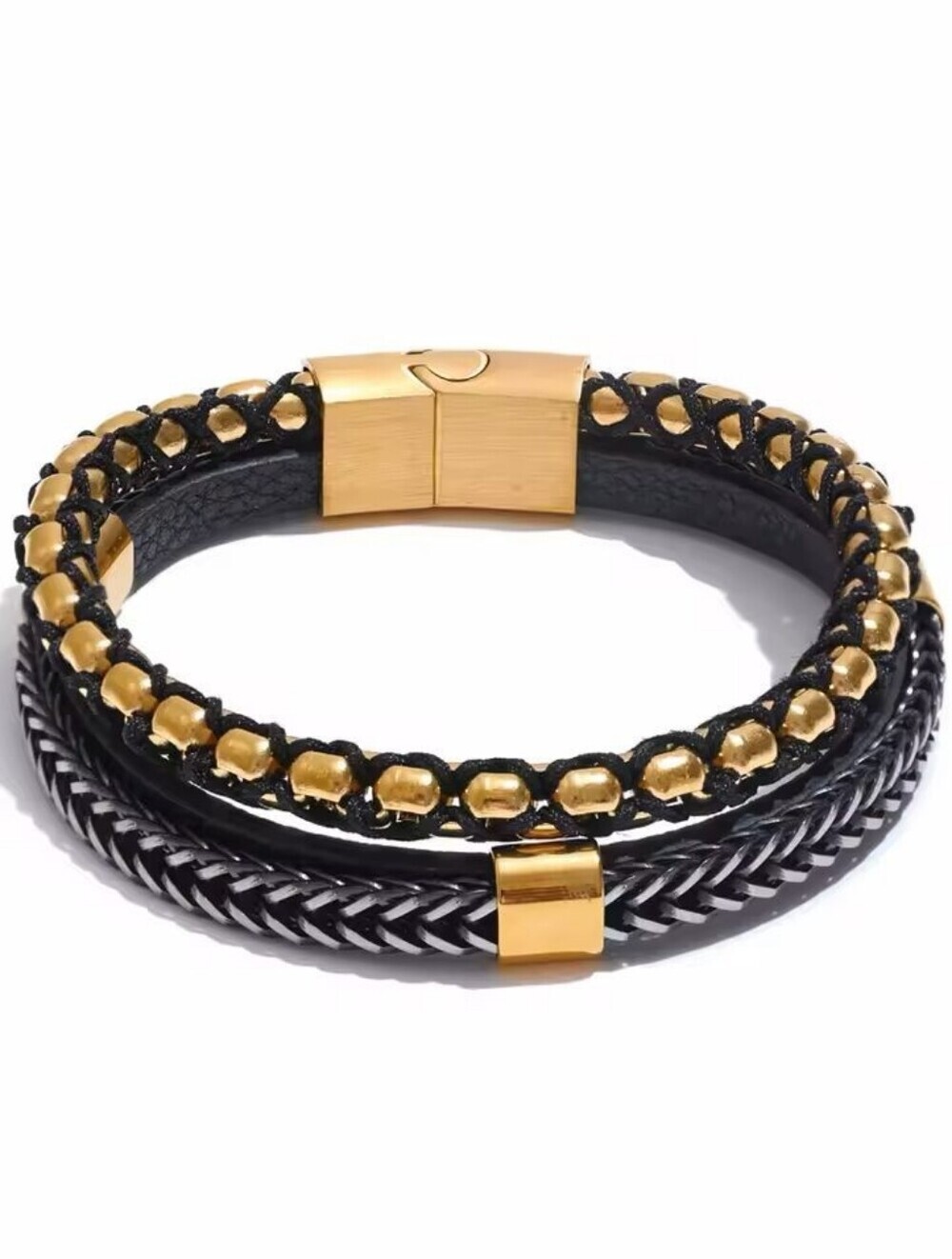 Unisex  Black and Gold Multi-Strand Bracelet